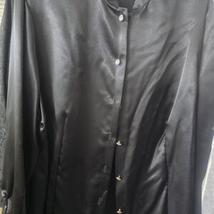 Onyx Nite Black Satin Button-Up Blouse